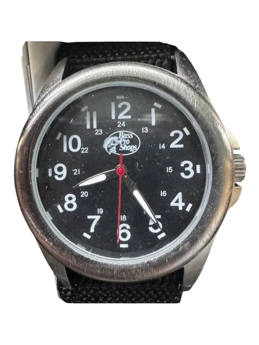 Bass Pro Shops Black Dial Men's Field Watch with Silver Case